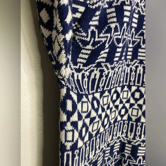 Vintage Navy Blue White Wool Blend Cardigan Sweater Size Large OUTLANDER - Picture 3 of 14
